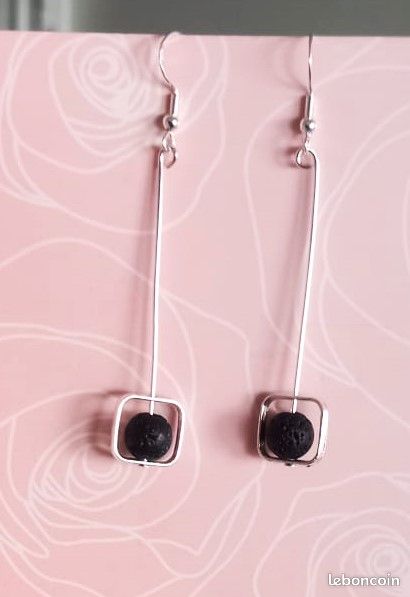 Boucle Grèce lave noire cr argent 925 création neuves (image 3)