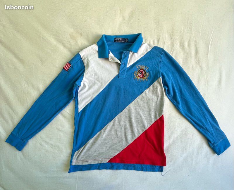 Polo US Polo Assn. Manches longues bleu blanc rouge (image 1)