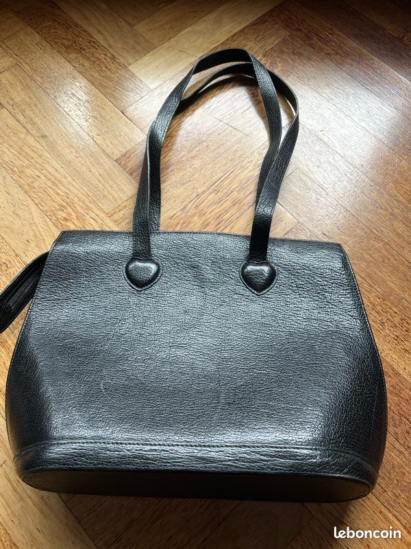 Sac En Cuir Grainé Noir Mac Douglas, Modèle Sac De Jour, Occasion Très Bon état