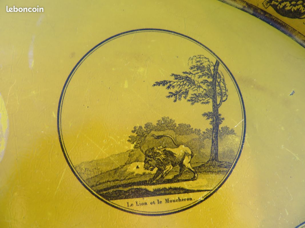 VINTAGE - Authentique ancien grand plateau en tôle laqué jaune (Époque 19ème siècle) (image 4)