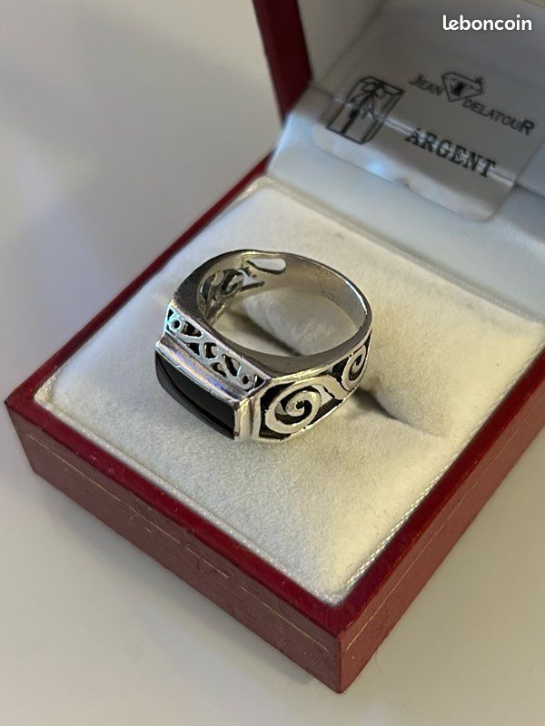 Bague Fleur En Argent 925 Et Onyx Noire - Taille 52 - Référence BA-AR-458-B - Neuf Avec étiquettes