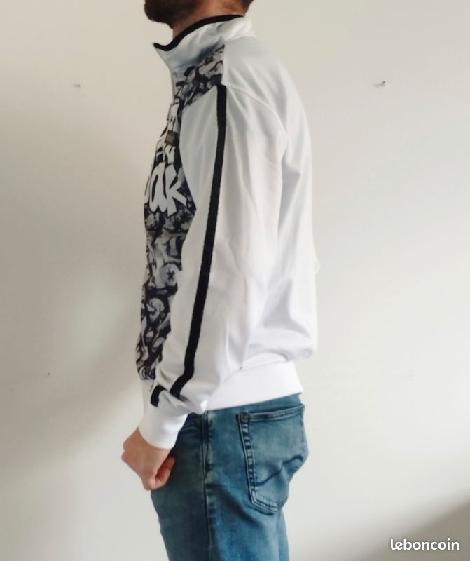 Veste zippée Royal Wear homme rétro vintage Y2K blanche et noir