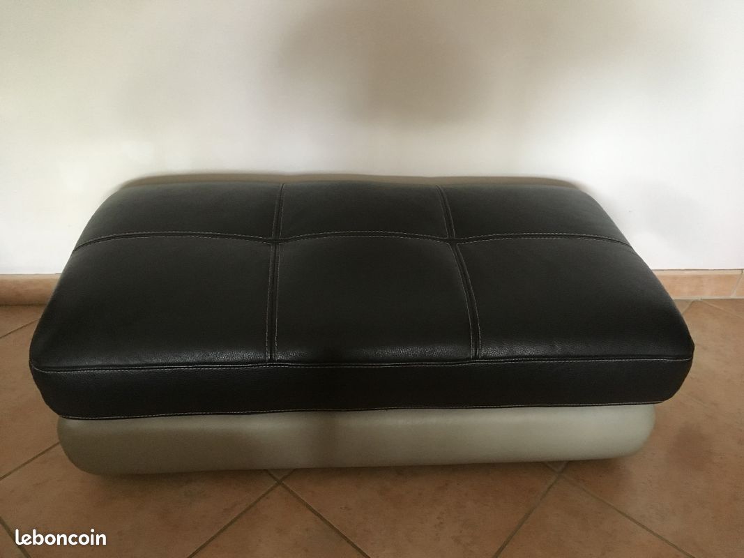 Canapé cuir noir et gris (image 3)