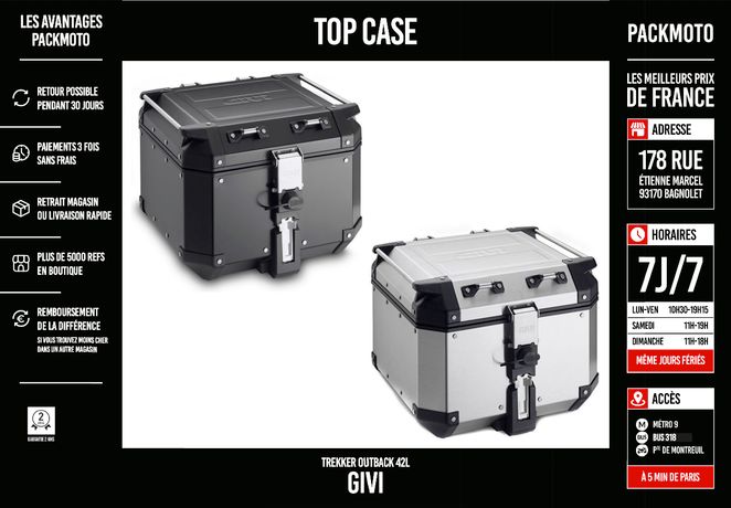 Top Case Moto 65L - Porte-Bagages Aluminium