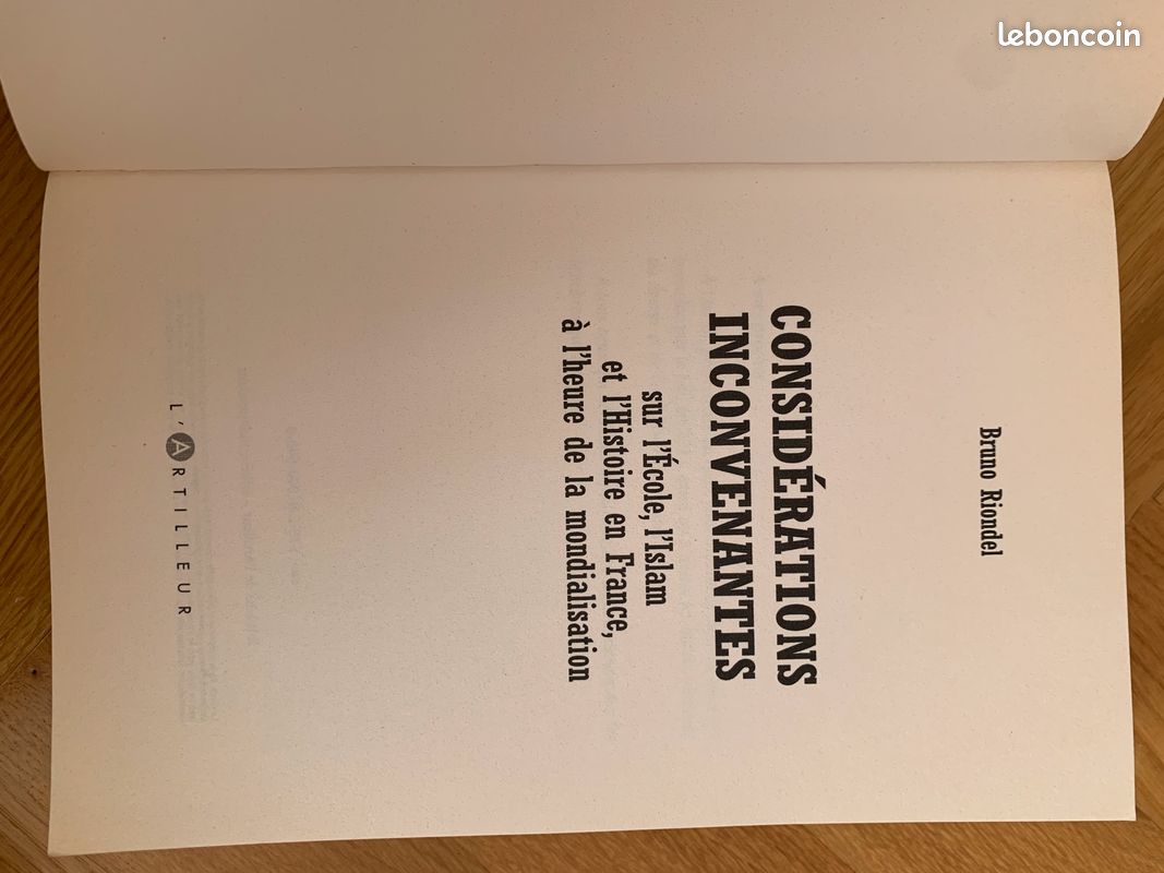 Livre ''Considérations inconvenantes sur l'école, l'islam et l'histoire en France à l'heure de la mondialisation'', B.Riondel 2015 (image 5)