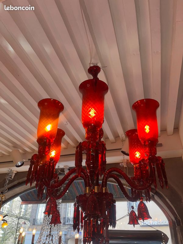 Ancien Lustre Rouge en verre (image 9)