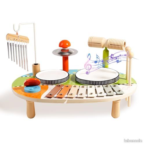 Set 7 En 1 Instruments Musique Bois Vicloon - Tambour, Xylophone Pour Enfants Dès 3 Ans