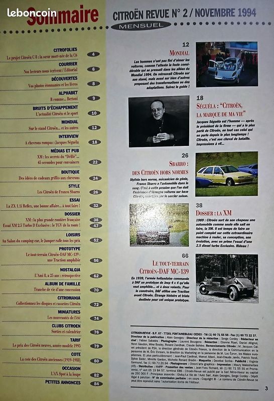 Revue Citroën, dossier spécial Citroën XM, n°2, novembre 1994 (image 3)