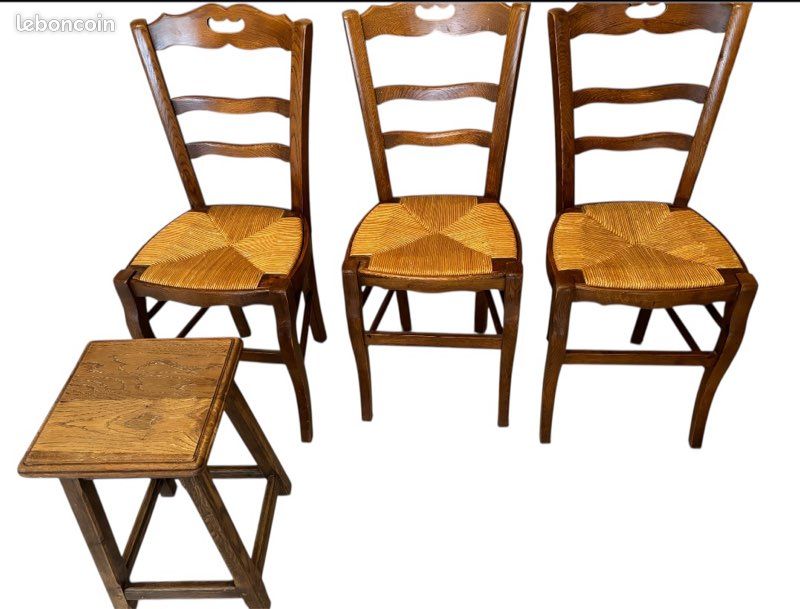 Chaises paysannes et 1 tabouret en chêne massif (image 2)