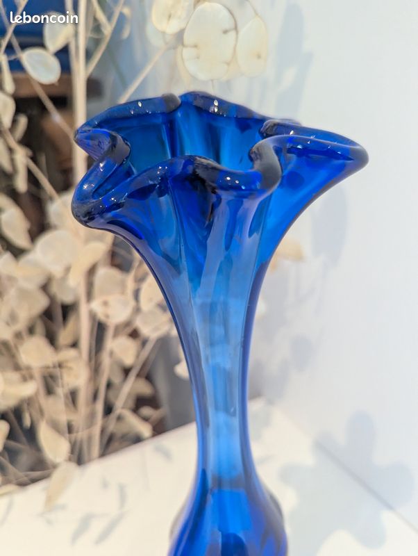 VASE BLEU EN Verre MURANO SOMMERSO POLI NASON VINTAGE An 70's ( Oct20