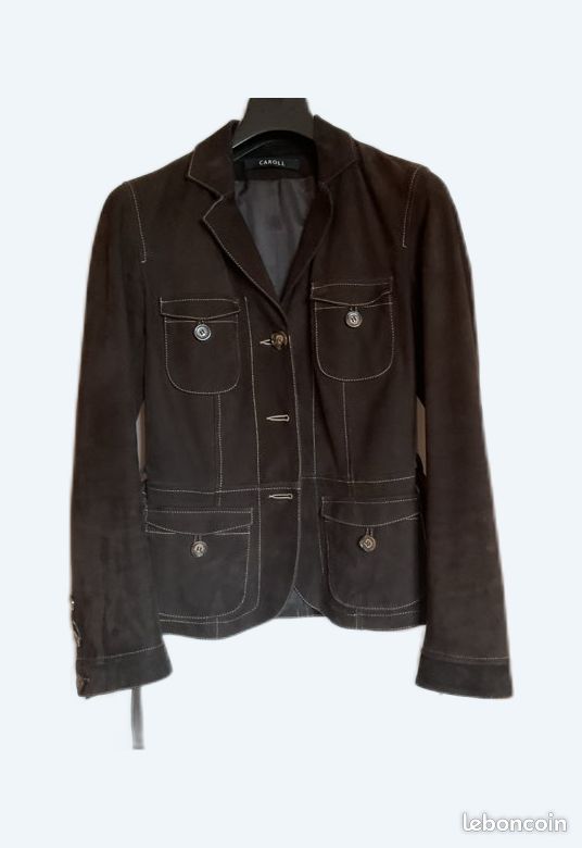 Veste En Peau Caroll - Style Saharienne Beige Camel - Taille 42 - Neuf Avec étiquettes