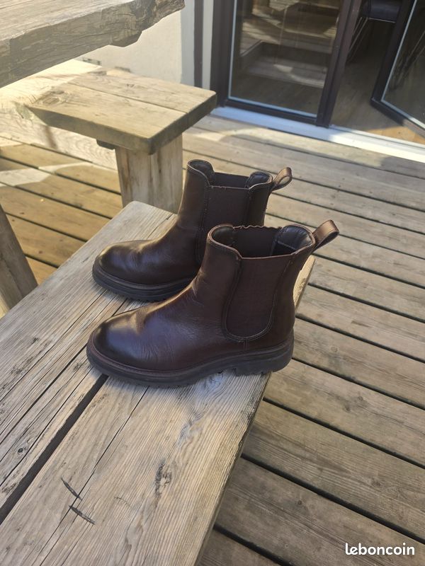 Bottines Chelsea cuir marron Texto - T37 - Semelle crantée (image 1)