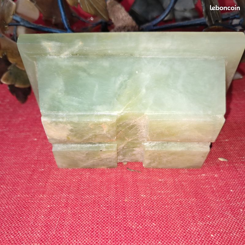 Exceptionnel ancien grand arbre en fleurs 29 cm en pierre dures cache pot en jade artisanat chinois en parfait état (image 13)