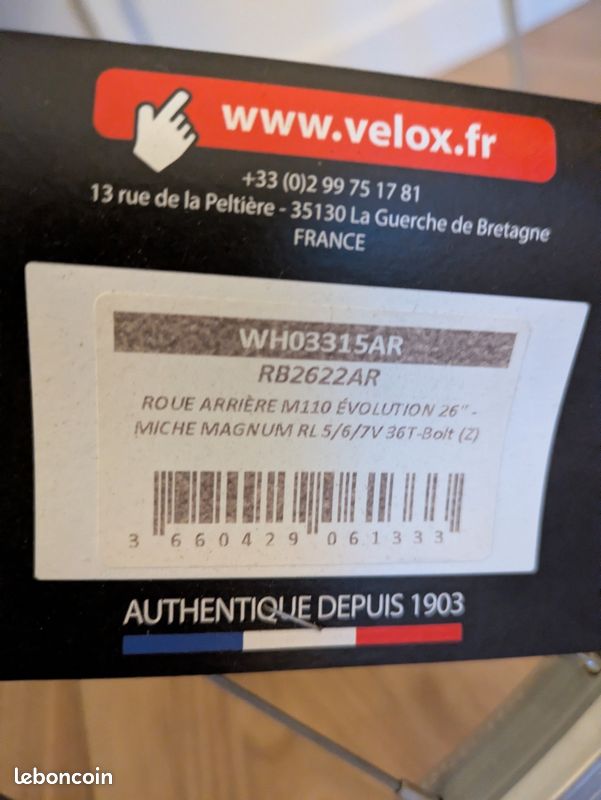 Roue arrière Velox 26" 5/6/7 V roue libre à visser (image 2)