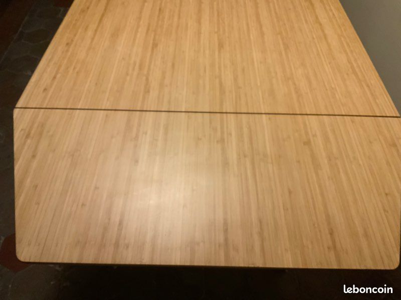 Table de salle à manger/à rabats, marque IKEA modèle PS2012, Designer Jon Karlsson, bambou vernis, pieds blanc, 74/106/138 x80 x H/74, dépliante avec 2 rallonges rabattantes. Très bon état. 50 euros (image 7)