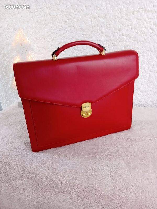 Cartable sacoche simili cuir rouge (image 1)
