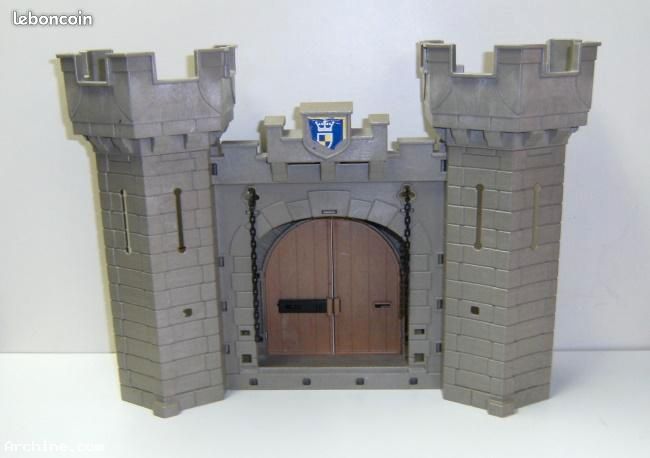 Playmobil château royal - Façade mur extérieur avec tours + grande porte double + treuil 3268 (image 1)
