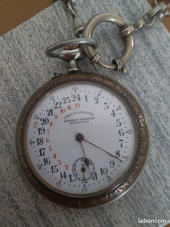 Montre De Poche Chronomètre Ancienne En Argentan, Décor 'Paysage Sous La Neige' Fin 19e Siècle