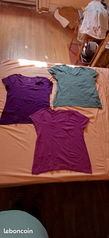 4 tee-shirts manches courtes 100% coton bio XL et XXL neufs unis couleurs vert violet mauve violine blanc (image 3)