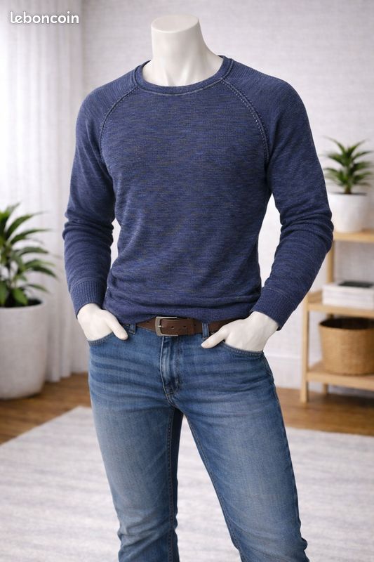 Vintage homme bleu marine tricoté cedarwood state pull pull à