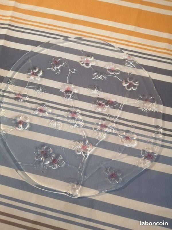 Plateau rond plate verre motif floraux (image 7)