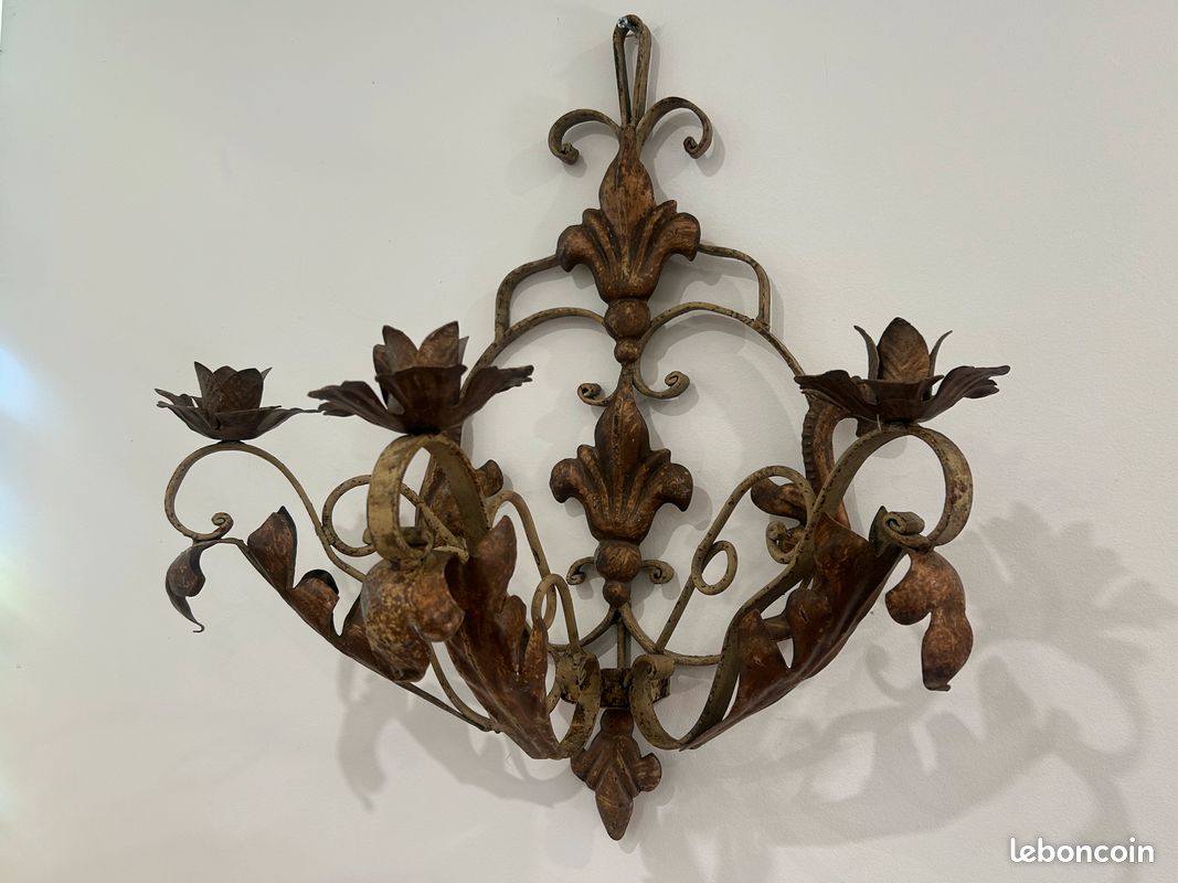 Lot De 2 Appliques Murales Rétro – Métal émaillé Fleuri – Luminaire Vintage