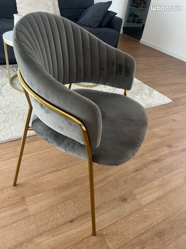Chaise velours gris (image 2)