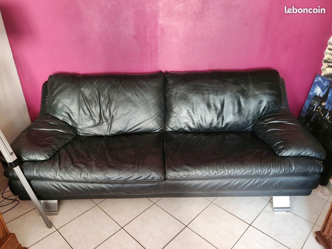 Canapé cuir noir (image 1)