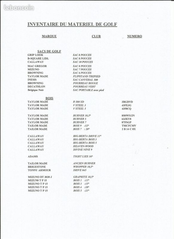 Materiel de golf (image 1)