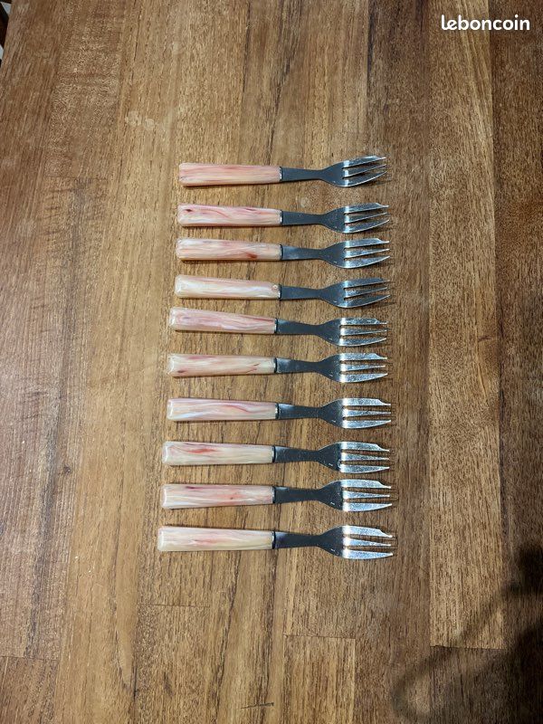 Vintage fourchettes à dessert en inox et Bakélite rose (image 1)