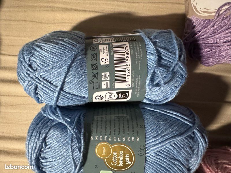 Lot De 600g De Pelotes De Laine – Bleu Et Gris – Fabriqué En France – Crochet Et Aiguille N°5