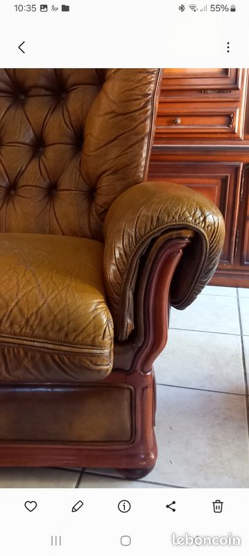 Canape cuir et bois (image 2)