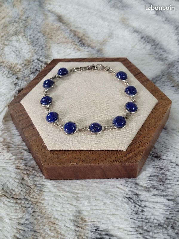Bracelet En Argent 925 Et Pierre Lapis Lazuli 4 Mm - Fait Main, Style Naturel Et élégant