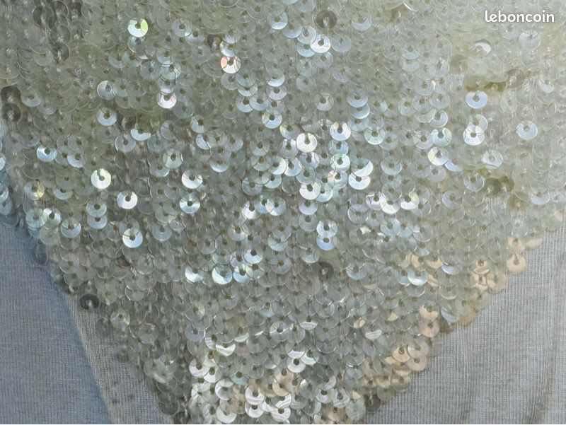 🌺❤️ T-shirt ivoire manches longues à sequins marque Peter Hahn taille française 54 (image 2)