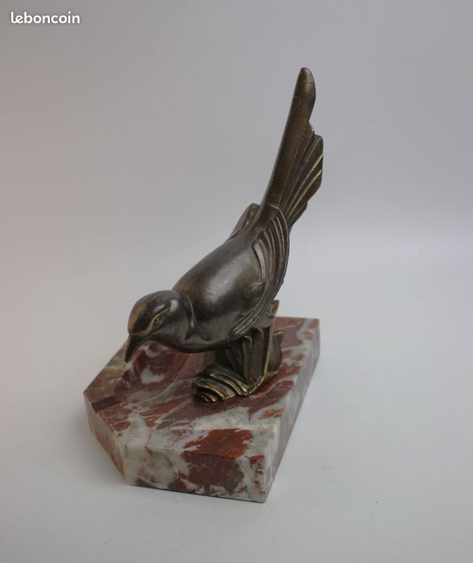 Cendrier ancien en marbre hexagone et oiseau en bronze (image 7)