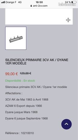 Silencieux Primaire Pour Citroën Dyane AK AZU AZL AZAM 3cv - Référence 1149490 (AK1821A)