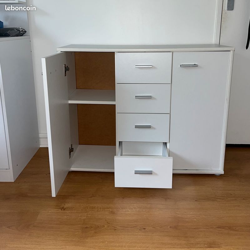 Commode 2 portes & 4 tiroirs – Blanc (image 5)