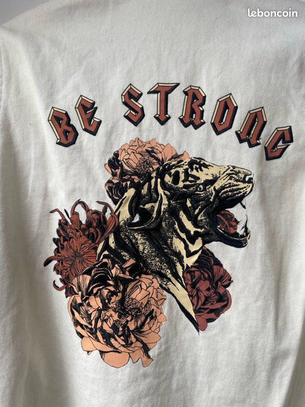 Veste écrue “Be Strong” – Taille 40 – Neuve avec imprimé tigre (image 3)