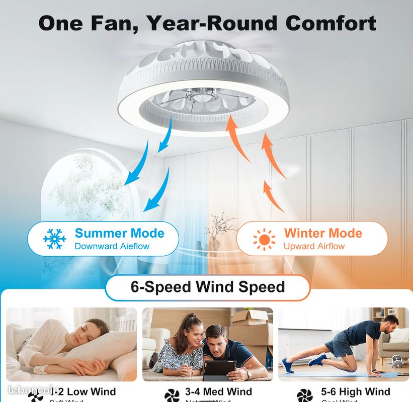 Ventilateur de Plafond avec Éclairage Led, Diamètre 46 cm, Ventilateur de Plafond RGB avec Lumière et Télécommande, 6 Niveaux de Vent - Neuf – Livraison comprise en 5 jours ⭐ ⭐ ⭐ (image 4)