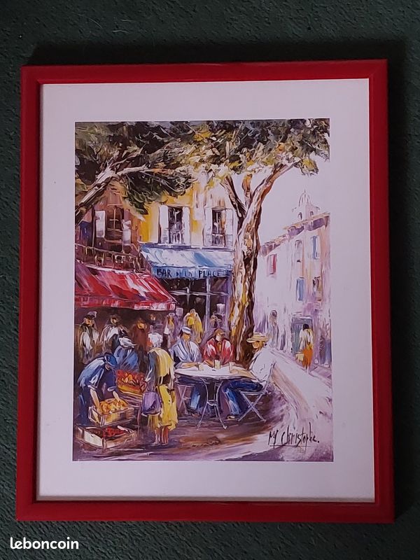 Petit cadre rouge avec reproduction (image 1)