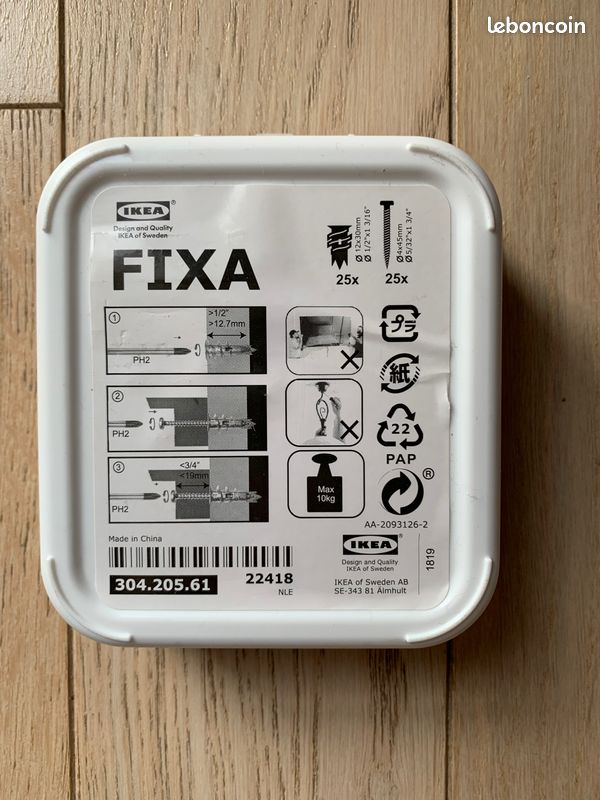 Lot de chevilles métalliques et vis auto-taraudeuses IKEA FIXA (25 de chaque) (image 2)