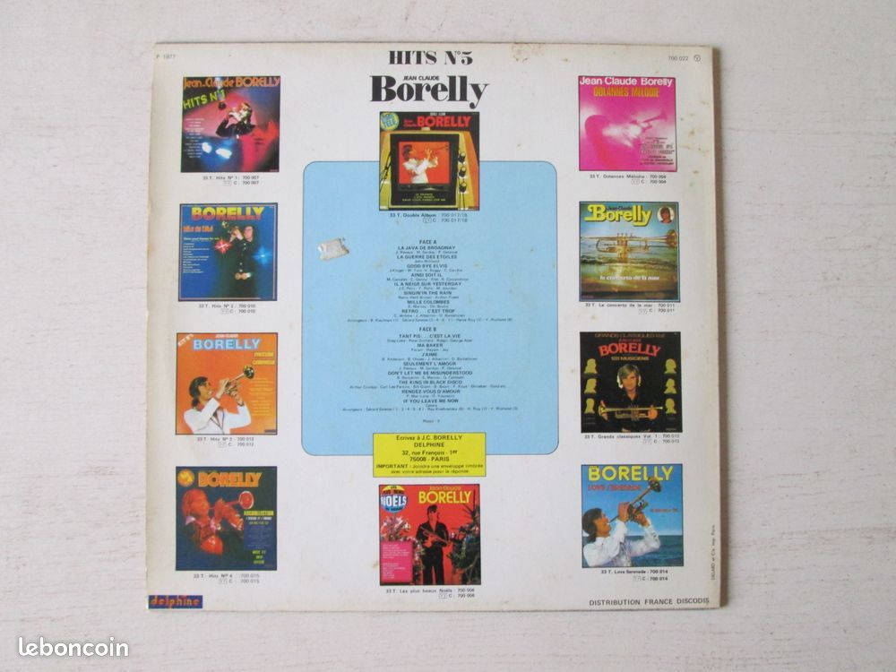 Disque 33 tours JEAN-CLAUDE BORELLY HITS N°5 (image 2)