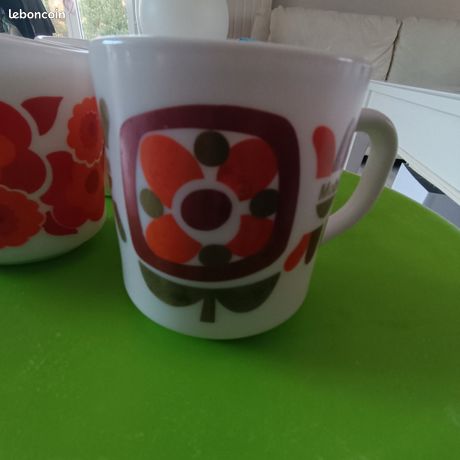 Lot De 6 Grandes Tasses à Thé Vintage Tuscia Années 70 – Motif Fleurs Oranges