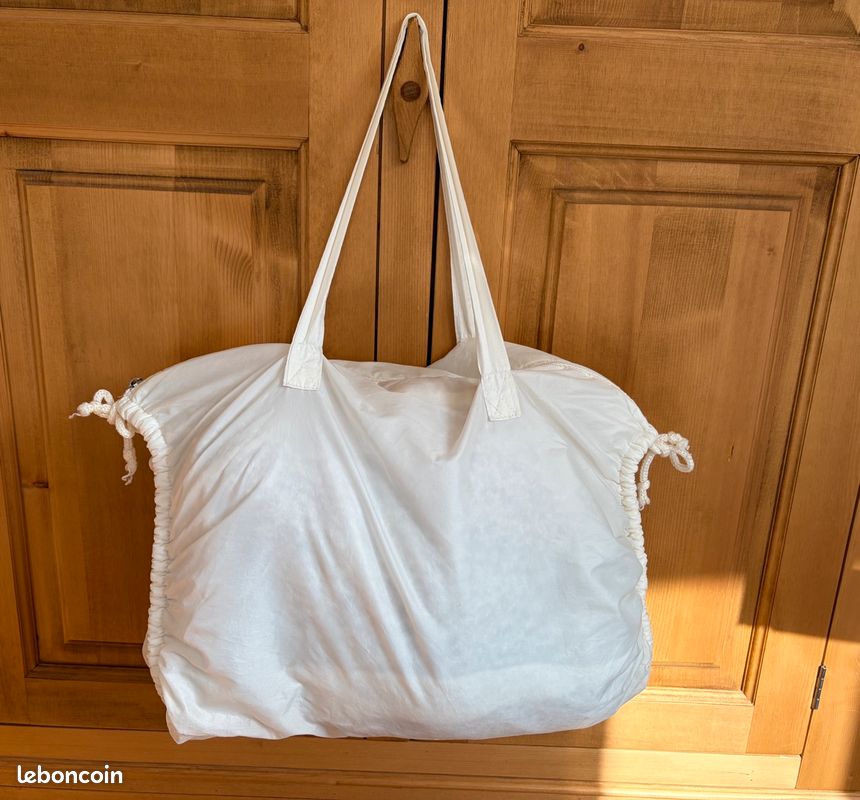 Sac Fourre-Tout Toile Vintage Années 80 - Ocean City NJ, Blanc Vieilli, Taille Moyenne