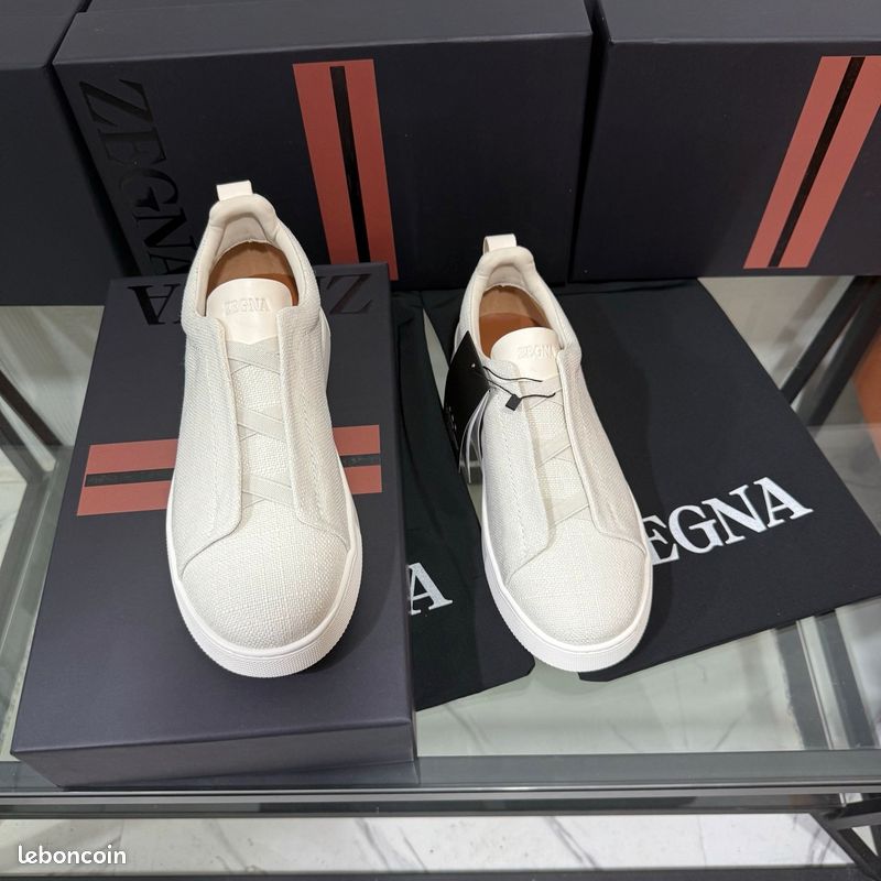 Baskets Zegna toile sans lacets blanc (image 3)