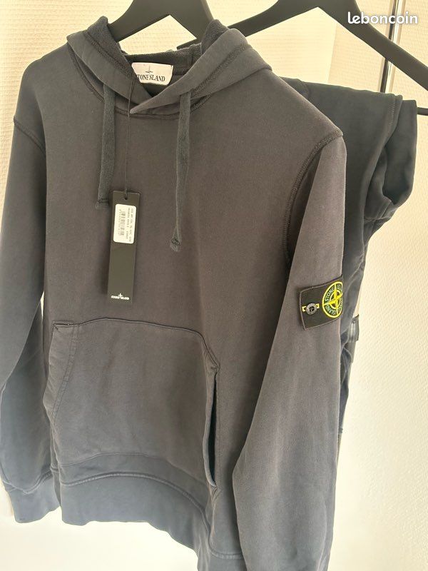 Pull à Capuche Stone Island - Taille M, Couleur Gris/noir, Coton, Neuf Sans étiquettes
