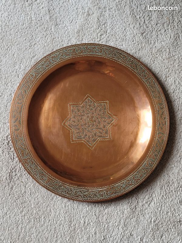 Tajine Marocain En Cuivre Avec Plateau – Décoratif, Bleu, Fait Main (neuf)