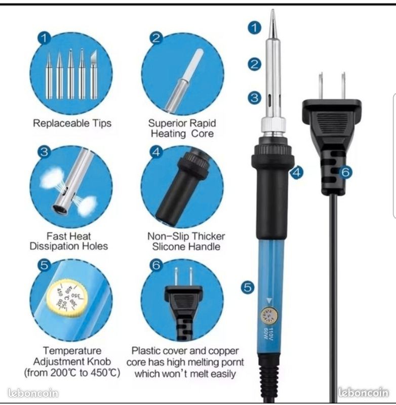 Kit de Fer à Souder à Température Réglable 15pcs avec Fer à Souder Électrique 60W, Support & Accessoires - Ensemble d'Outils de Soudage DIY (image 3)