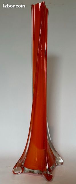 Vase soliflore en verre opalin de Murano, rose et bleu sarcelle, 260 mm - France