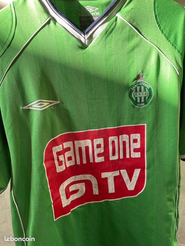 Maillot Vintage AS Saint-Étienne – Umbro, Vert, Manches Longues, Taille 8-10 Ans